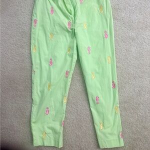 Lilly Pulitzer Lime Green Pants Yellow and Pink Seahorse Seahorses Embroidery